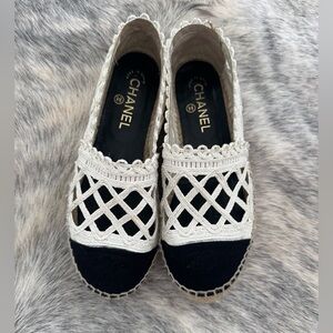 Authentic Chanel Women's Cream and Black Espadrilles 38